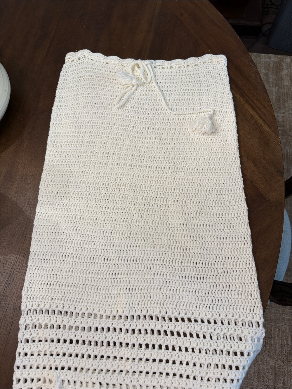 Cream Crochet Knit Women's Skirt with Drawstring